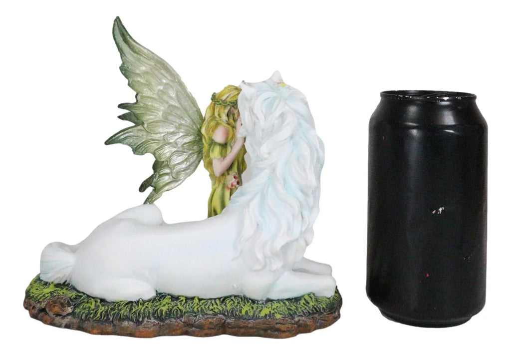 White Figurine Decor Gaia 7"L Rare Unicorn With Green Floral Statue Fairy Earth