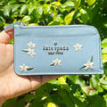 Embroidered Card Madison Kate Spade Holder Floral Polished Blue Wallet KC541