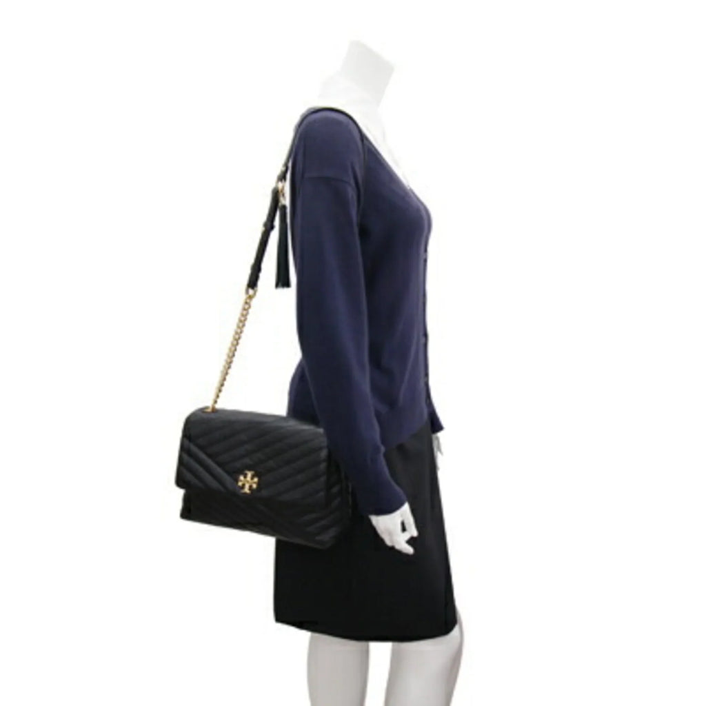 Chevron Chain Burch Black (Good) Bag Pre-Owned Leather TORY 58465 BURCH Quilted Women's Tory Shoulder Kira