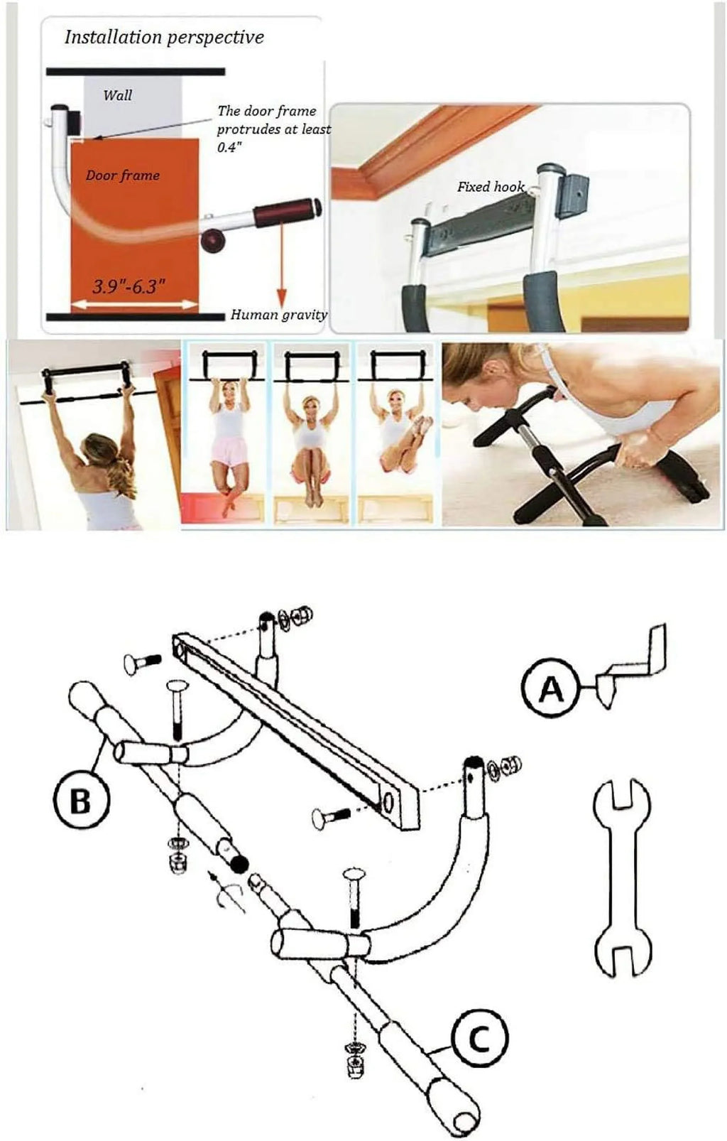 Doorway Workout Fitness Bar Body Upper Pull-up for for Exercise, Equipment Strength Gym Door Home,
