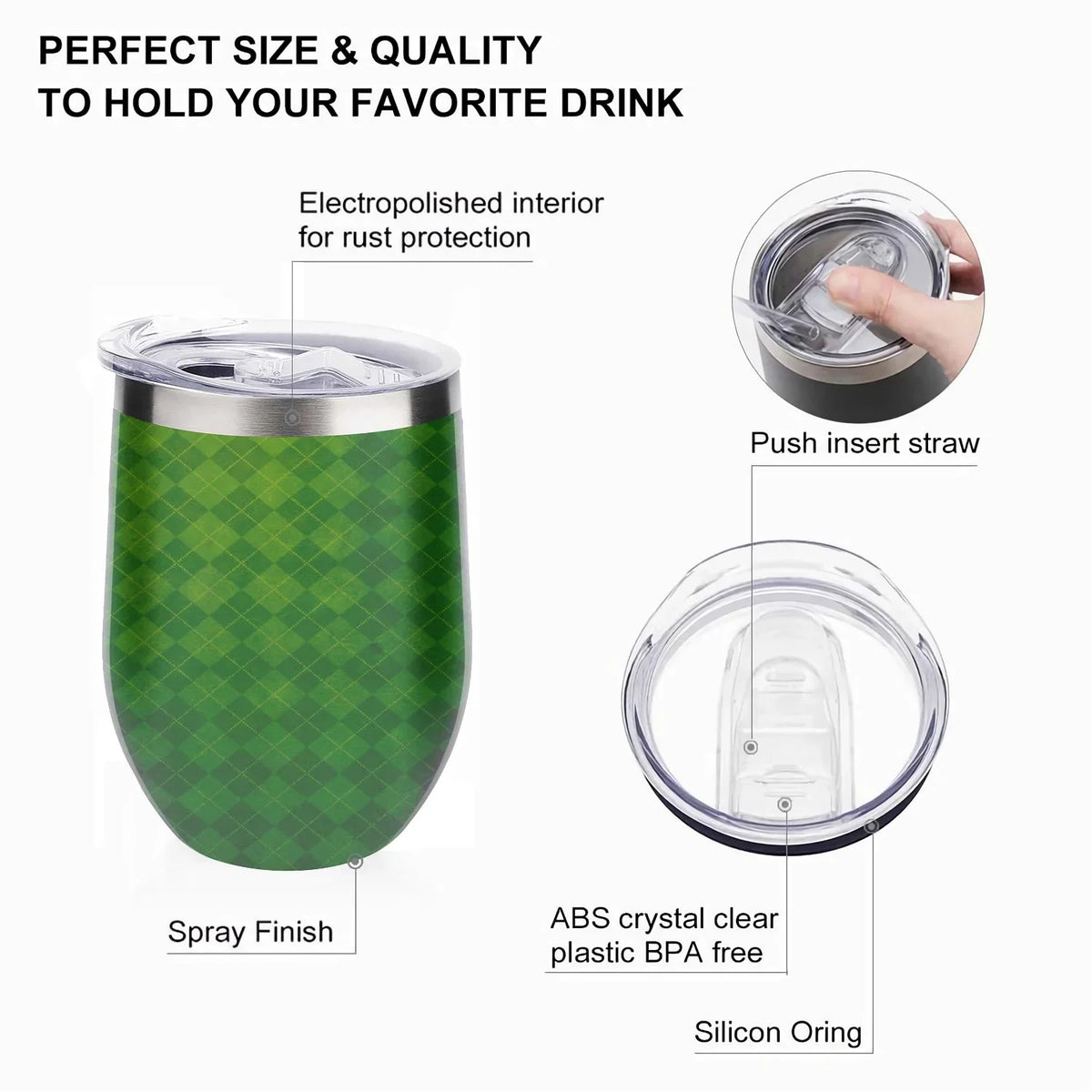 Eggshell Insulation Green Shape Hidove Big Cup Argyle Background Double 12oz U Insulated Textured Belly Steel Cups, Cups 304 Tumbler Vacuum Wine with Lid, Cup Layer Cup Stainless
