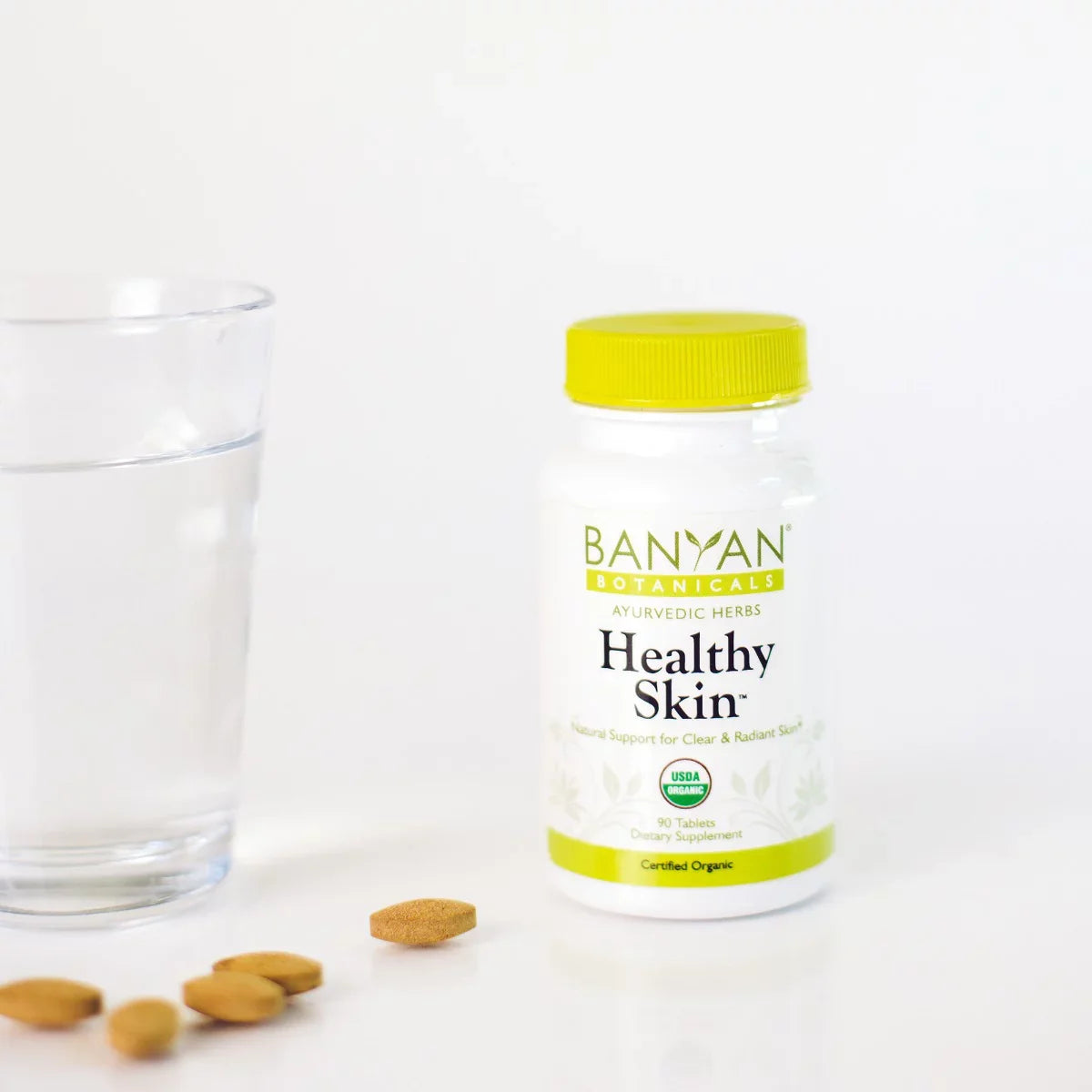 '- Daily Radiant, USDA for Certified Flawless Organic Skin* - Skin 90 Supplement Tablets Botanicals Banyan Healthy -