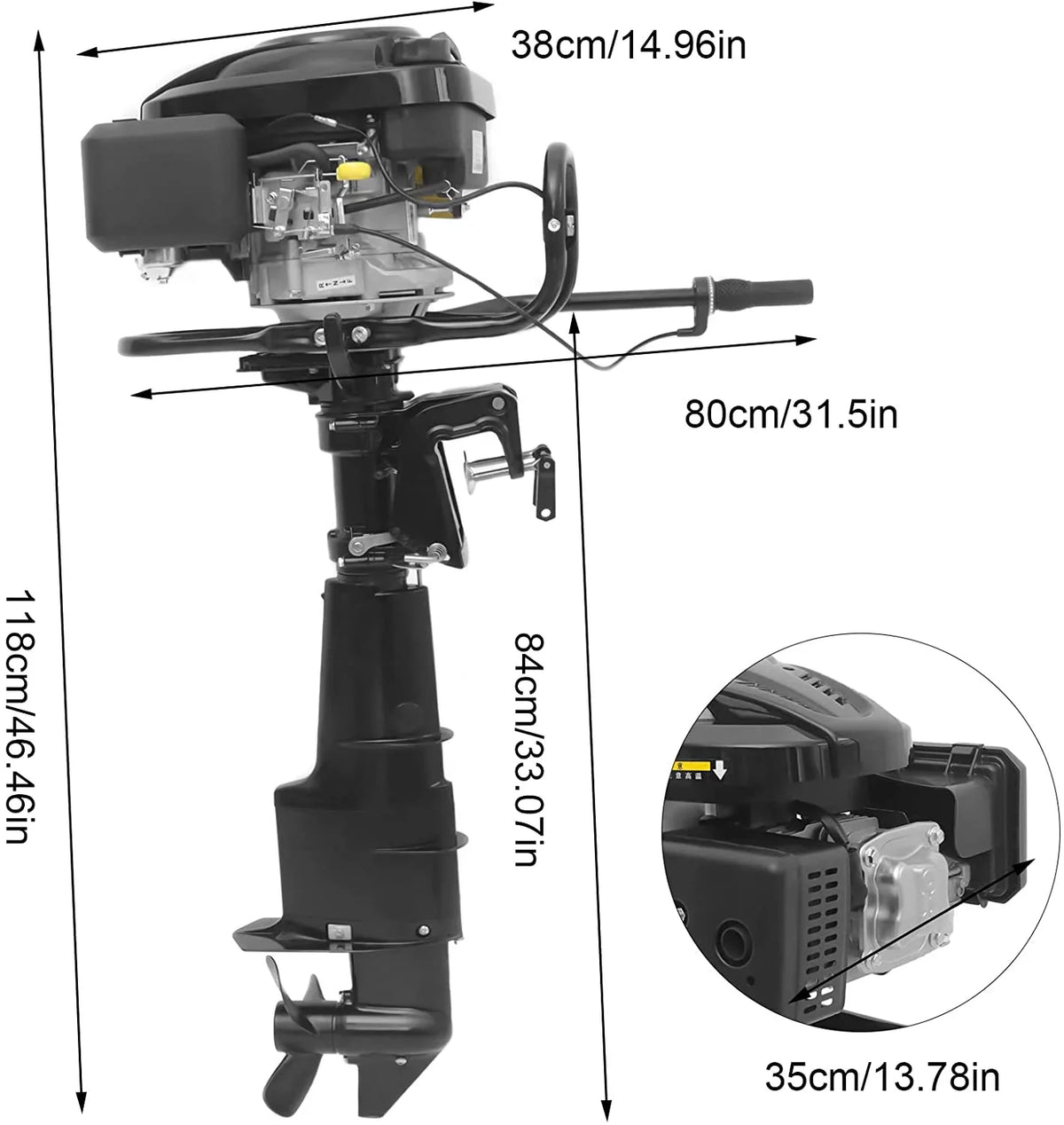 with Black Outdoor Air Adventure Outboard 4 Motor Motor System Engine Fishing Aquaculture for 7.5HP MONIPA Heavy Outboard Duty Cooling Stroke Boat