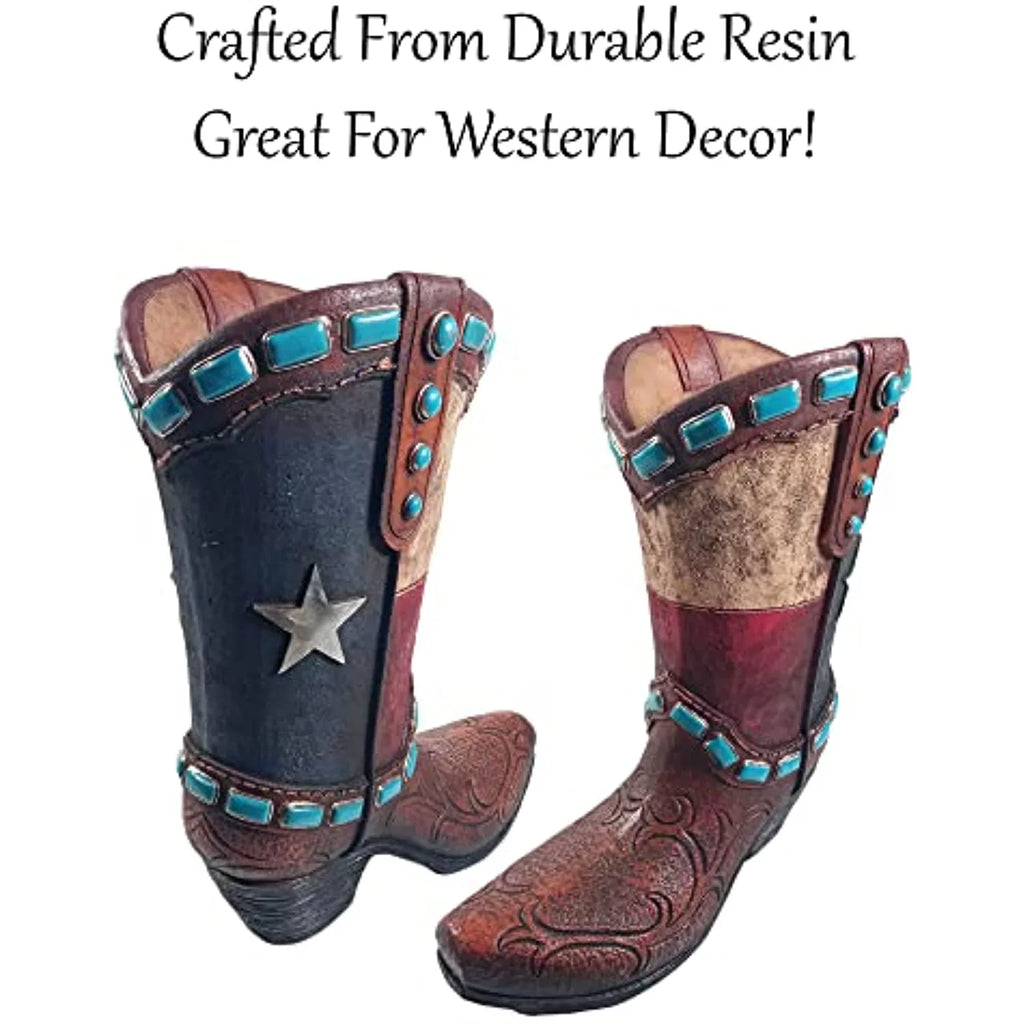 Vase Decor Urbalabs Cowboy Brown Texas Living Cowboy Boots Decorative Stone Office Teal Western Rustic Cowboy Boot Large 12 Boot Centerpiece Vase Country Brown Inch Wedding Home Flower Teal Vases