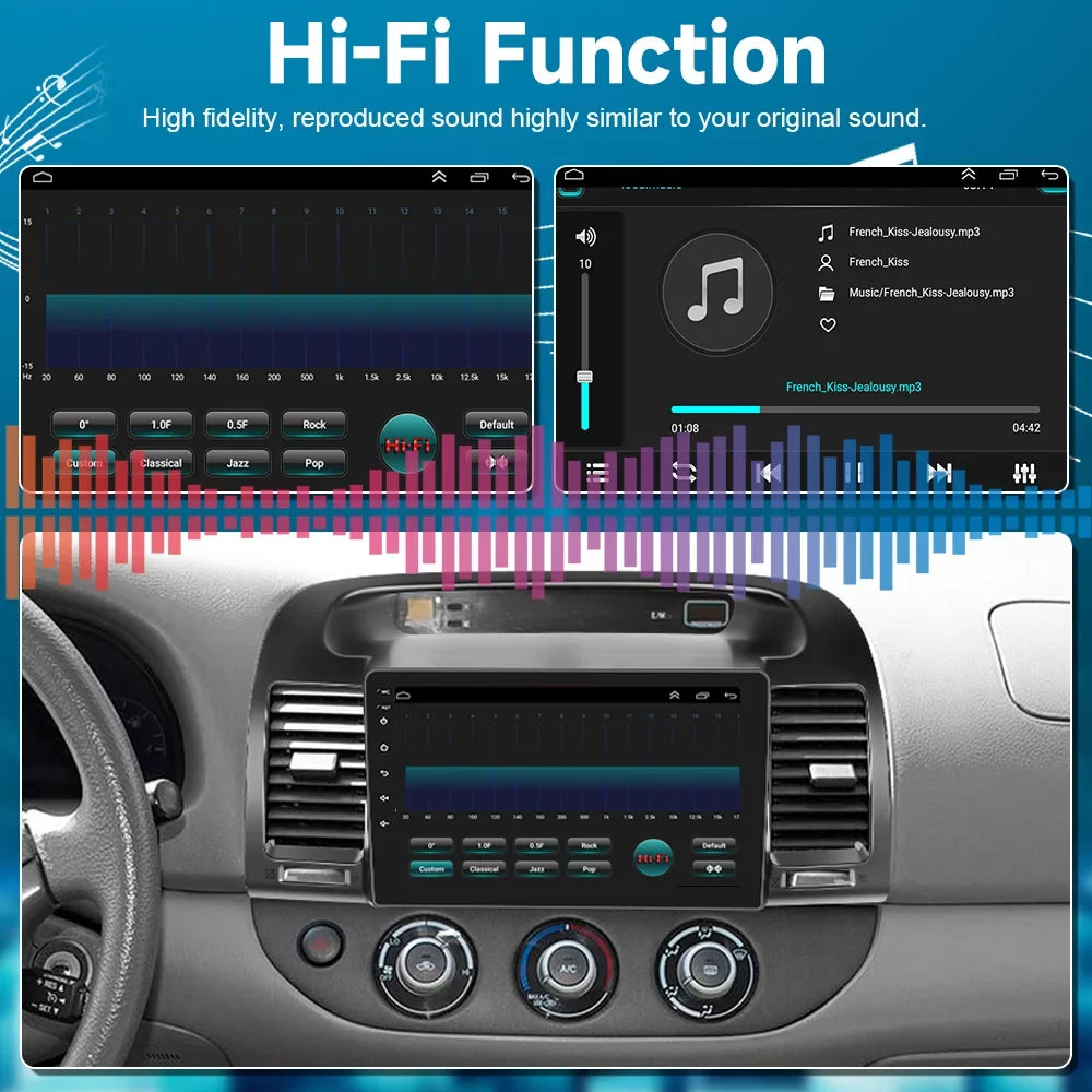 Car Wireless Bluetooth Carplay Auto Android 2+64G Stereo Podofo AHD Android 13 FM Camry WIFI Hifi, Radio Camera Toyota Touch GPS Backup Link 2000-2003 9'' for Screen Mirror