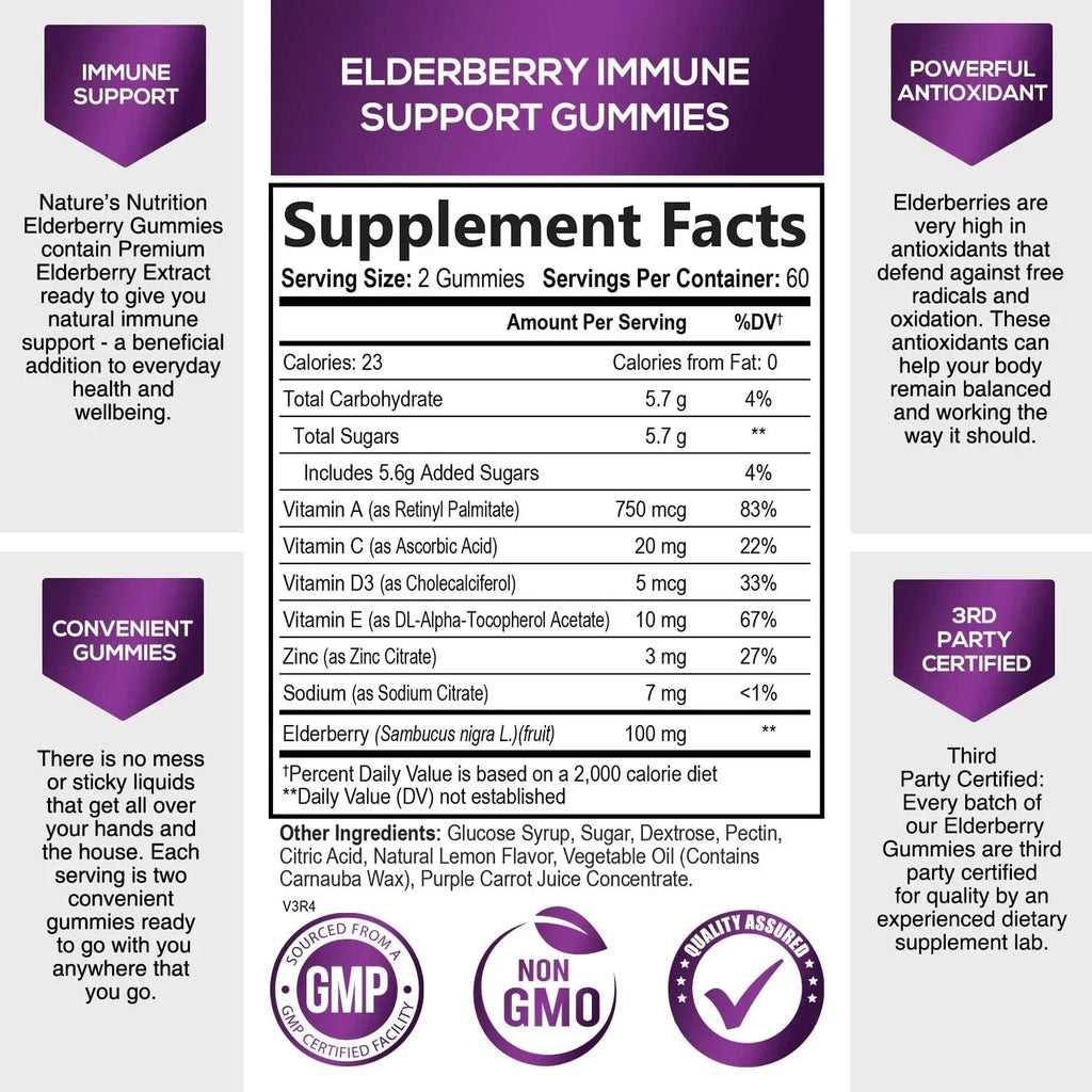 Black Nature's Vitamin Gummies Gummies Vitamin Elderberry Kids Elderberry - Gluten Zinc, - Free Sambucus for Support 120 Supplement, with Gummy Adults C Immune & Gummies Immune and Non-GMO