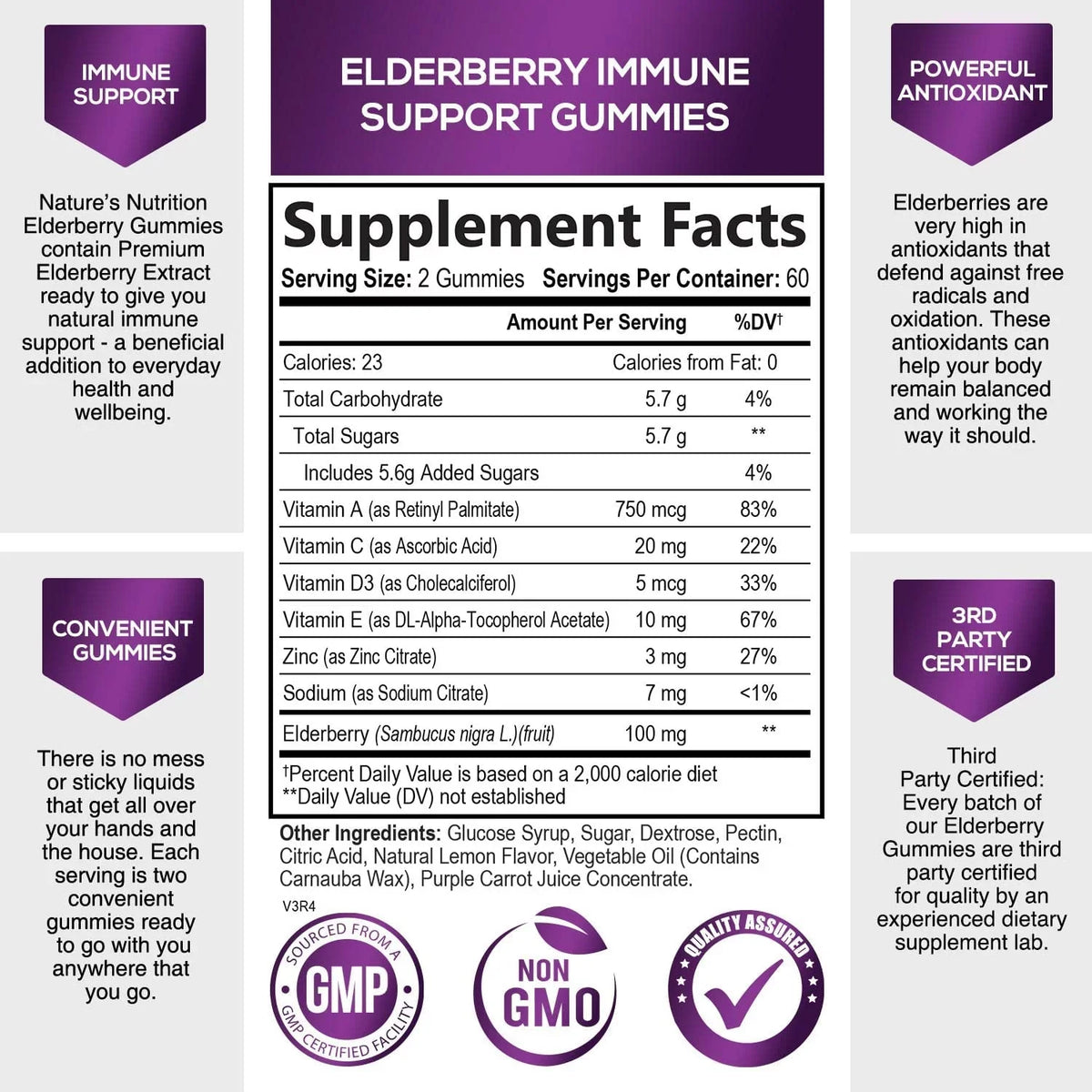 Black Nature's Vitamin Gummies Gummies Vitamin Elderberry Kids Elderberry - Gluten Zinc, - Free Sambucus for Support 120 Supplement, with Gummy Adults C Immune & Gummies Immune and Non-GMO