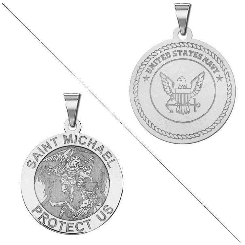 Doubledside Religious Michael Medal 14K 3/4 of Size Nickel Saint - Yellow inch Necklace Navy a - Gold Solid Picturesongold.Com Pendants