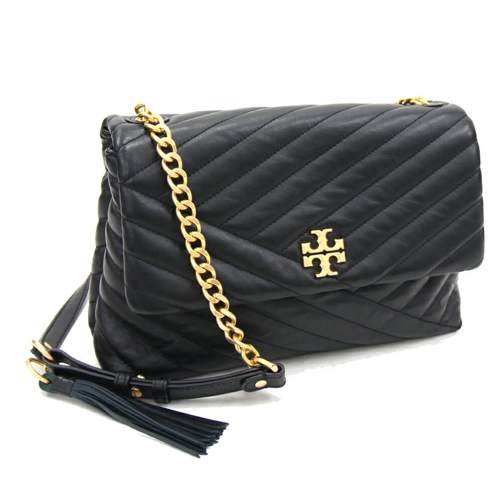 Chevron Chain Burch Black (Good) Bag Pre-Owned Leather TORY 58465 BURCH Quilted Women's Tory Shoulder Kira