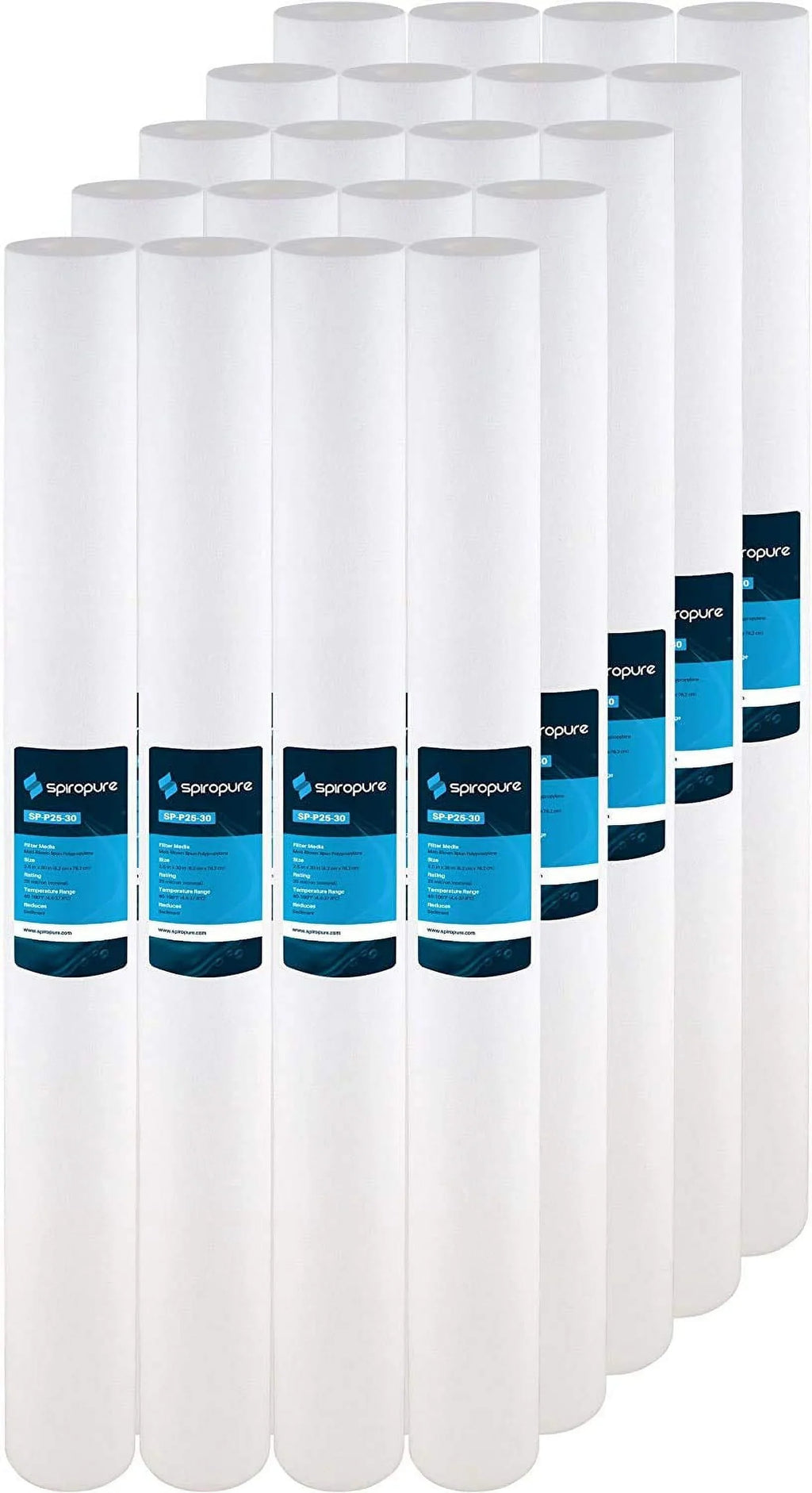 Water Spun Filter P25-30 SDC-25-3025 25 20) Polypropylene 30x2.5 of SP-P25-30 Cartridge 155224-43 Micron (Case Sediment SpiroPure Melt-Blown