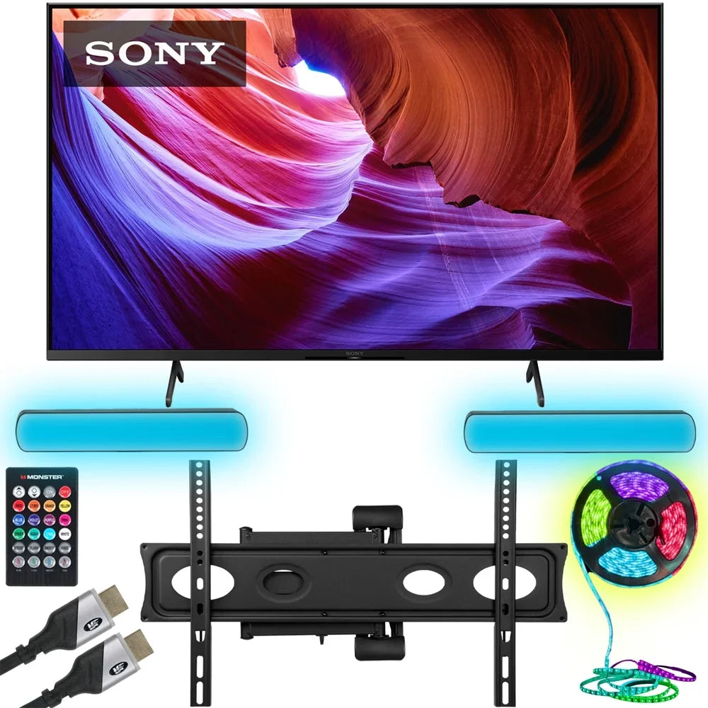 Cables Motion KD50X85K Reactive TV Mount, Monster Full Smart Sony Sound Monster TV with Strip Light Home Bundle 4K - 50" Theater HDMI & Package X85K Google Cables, Setup LED with RGB HDR