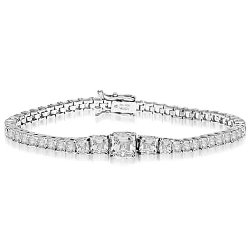 Asscher Prong by White Diamond 14K Set Diamonds with Essence set Simulated Cut Gold Solid Bracelet Designer in