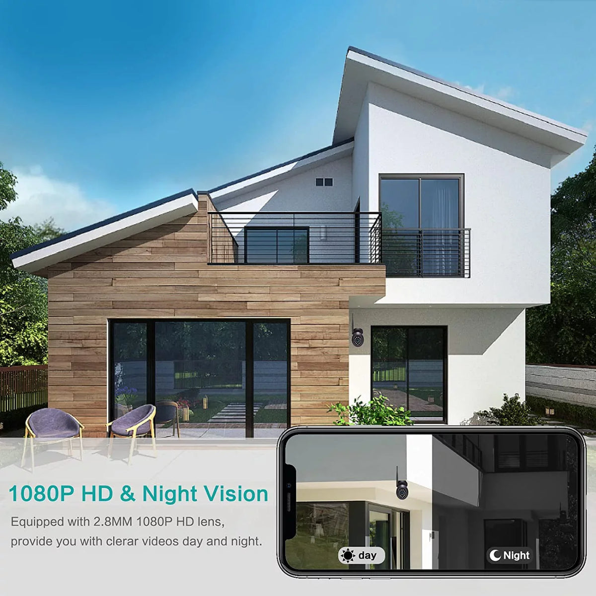Cameras, Two-Way Bullet Full for Detection with Cloud, Card Alexa Audio, Case WiFi Cameras Camera Waterproof 2 Security Pack Security 1080P Metal Home SD Outdoor Compatible Motion Alert,