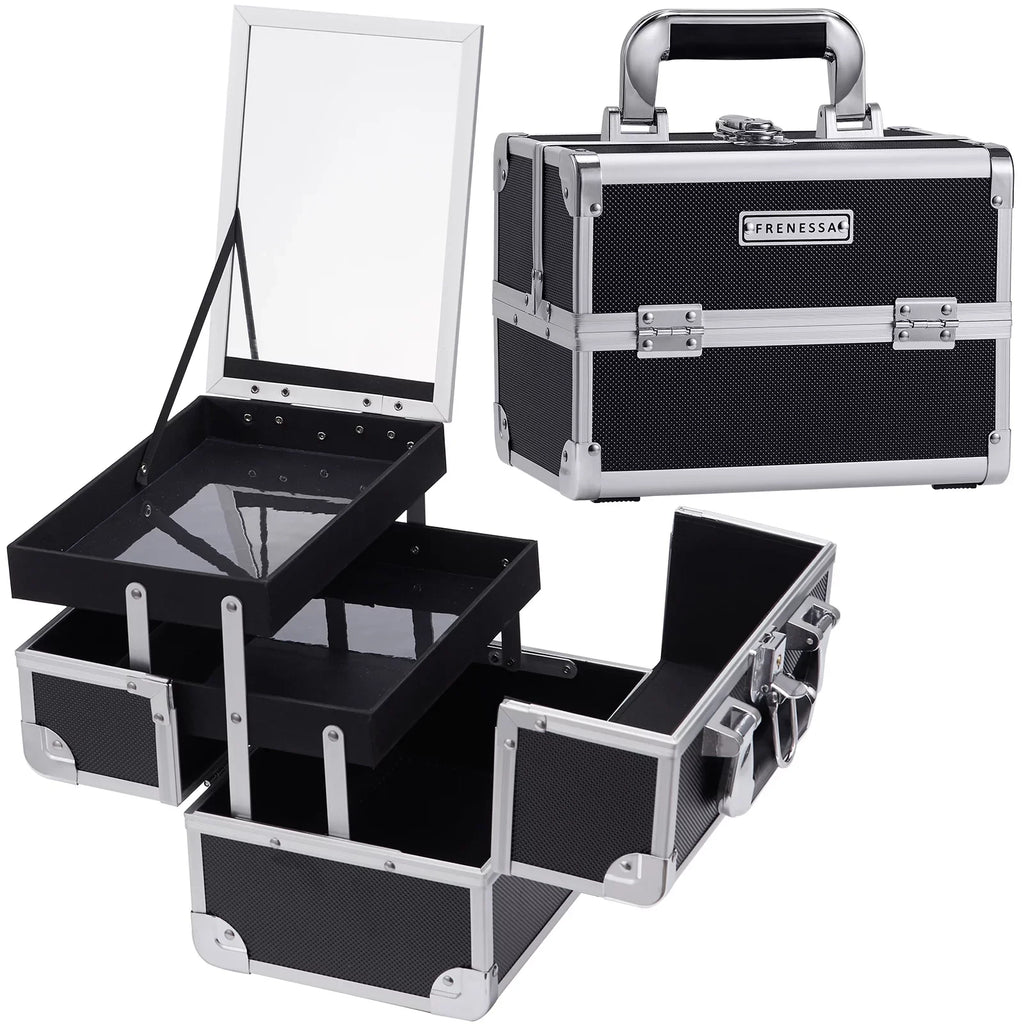 Lockable Storage Makeup Case with Train Cosmetic Makeup Mirror Joligrace Organizer Trays Box 2 Case