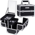 Lockable Storage Makeup Case with Train Cosmetic Makeup Mirror Joligrace Organizer Trays Box 2 Case