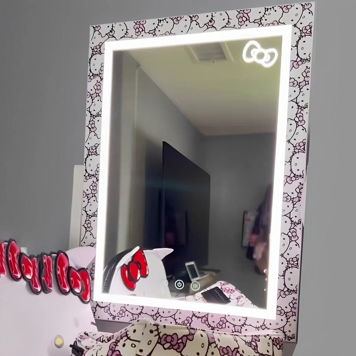 Lights 360 Impressions 3X Mirror Hello and Degree Touch (White) Quality and Frame Swivel Lighted with LED Magnification, Vanity Kitty Makeup Iron Tri Vanity with Tone Mirror Mirror, Cute
