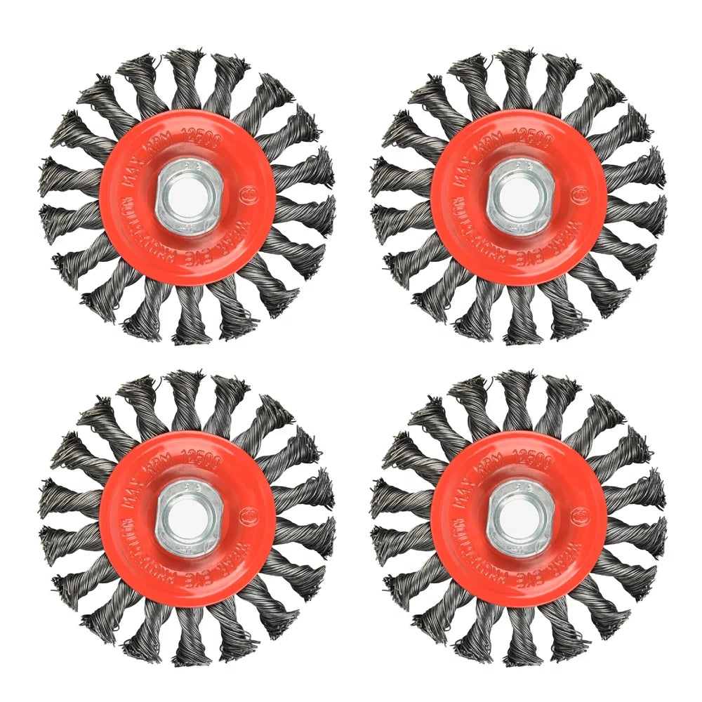 Grinders, Brush, Pack Brush, 4 Knotted Cup Wire 4 Wheel Wire Twist for 5/8"-11 Inch UNC Twist
