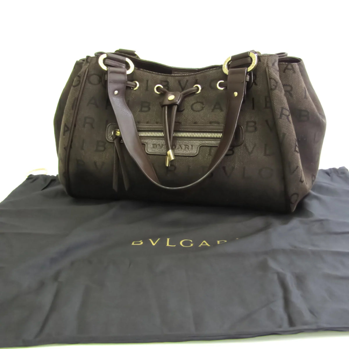 Brown Women's Bvlgari Pre-Owned Canvas Logomania Bag Handbag,Tote (Good)