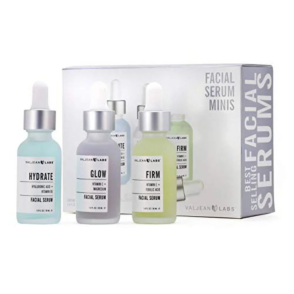 Pack Facial Labs Supercharged, and - Paraben Ingredients Firm Combo Serum, Cruelty Valjean of Skincare Bottles - Free, Glow, Free, Hydrate, Targeted 1oz