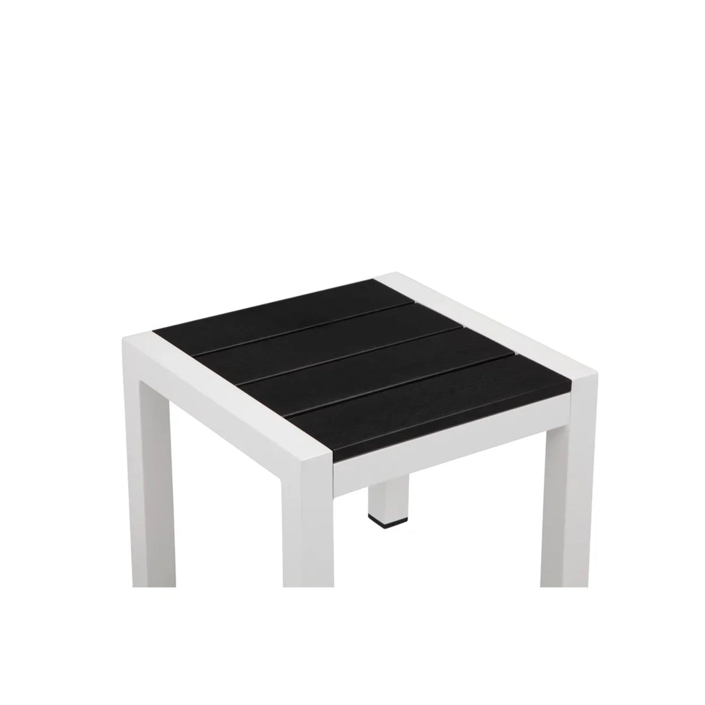 18 Side Josh Aluminum Polyresin Table, Inch Frame- Black Jet Sherpi Saltoro Planks, End