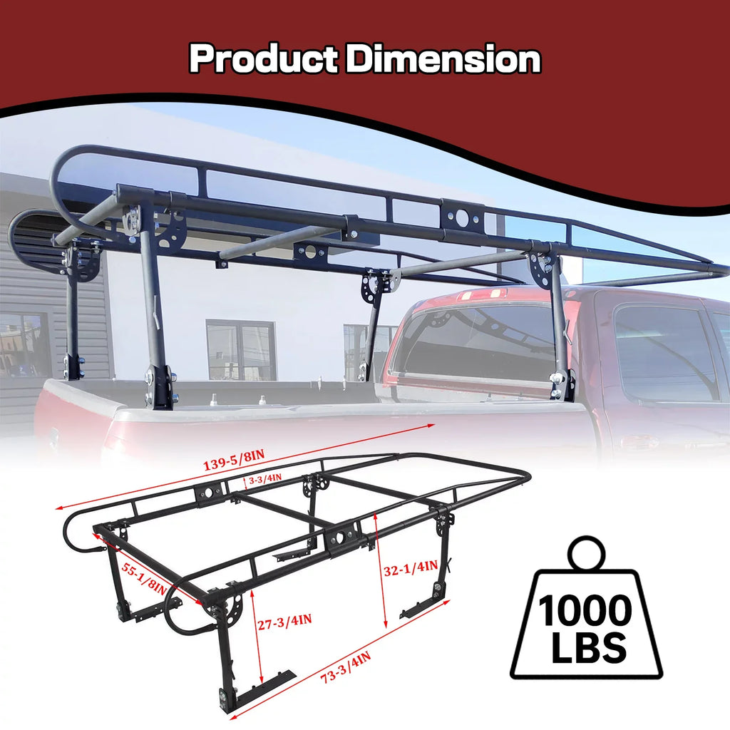 Over-Cab Universal Kojem Long Inch LBS Contractors Cab Bar Bed 60 1000 Side Lumber Rack Ladder Kayak Truck Adjustable Pickup Rack