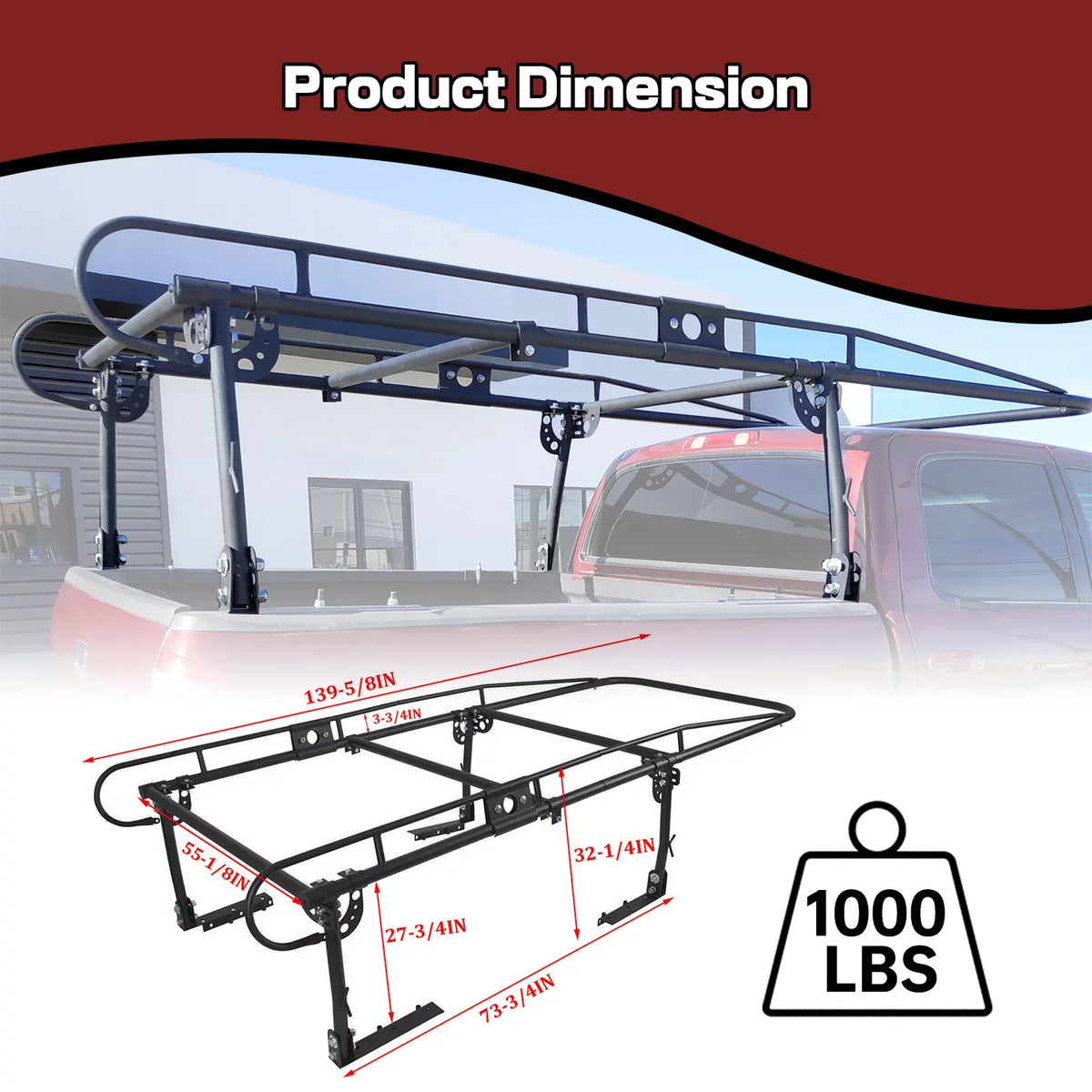 Over-Cab Universal Kojem Long Inch LBS Contractors Cab Bar Bed 60 1000 Side Lumber Rack Ladder Kayak Truck Adjustable Pickup Rack