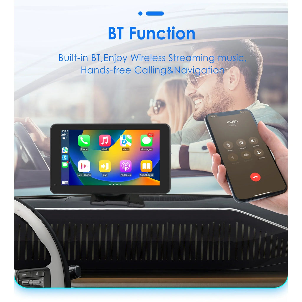 Adjustable 7" Radio 360° Auto GPS Bluetooth Android Car Camera Navigation Stereo Apple Unit Backup Carplay Link Touchscreen Mirror With Head Portable Player