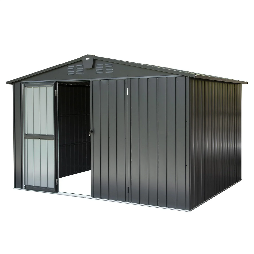 Door Bike, Metal Tools, Shed Patio, 10'X Backyard, Outdoor Steel Lawn with Black) Storage Cabinet Outdoor Storage Trash for for Homiyad (10X8ft, Galvanized Shed Garden Lockable Can, 8',