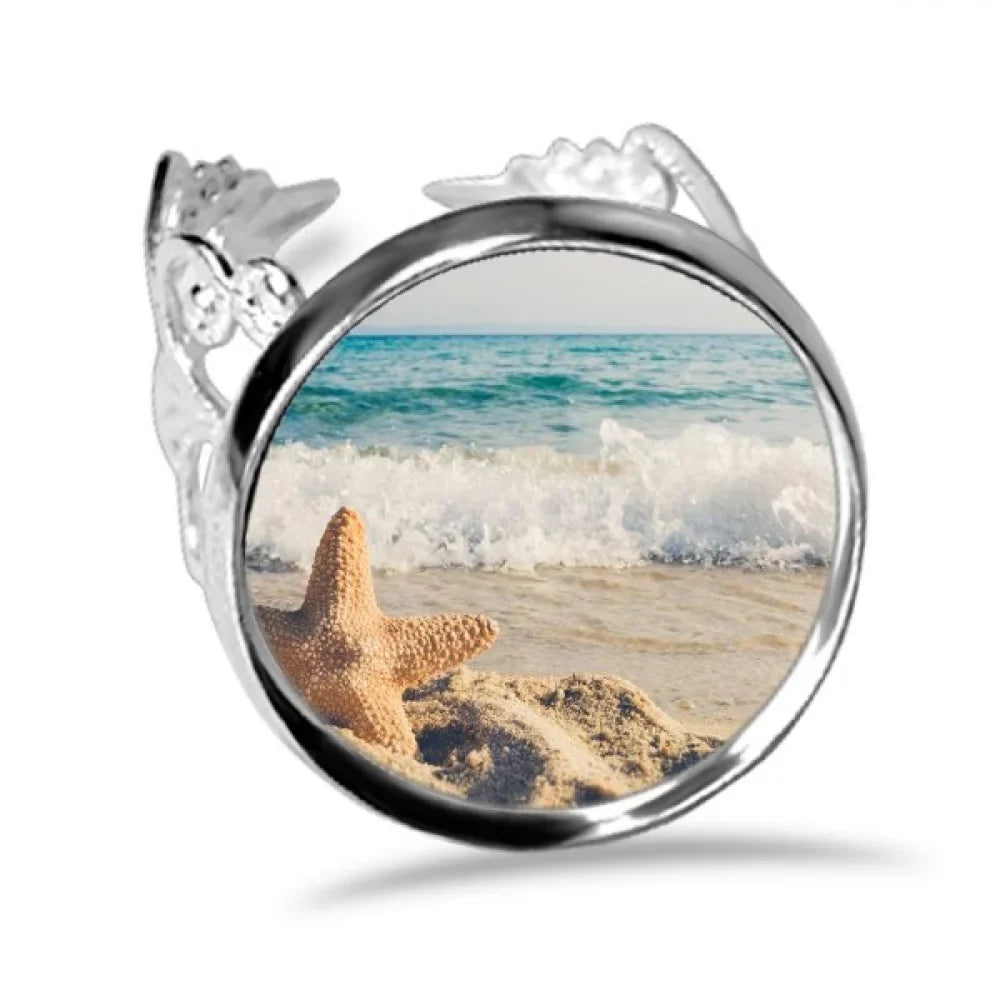 Picture Love Engagement Ring Wedding Starfish Adjustable Beach Ocean Sand Sea