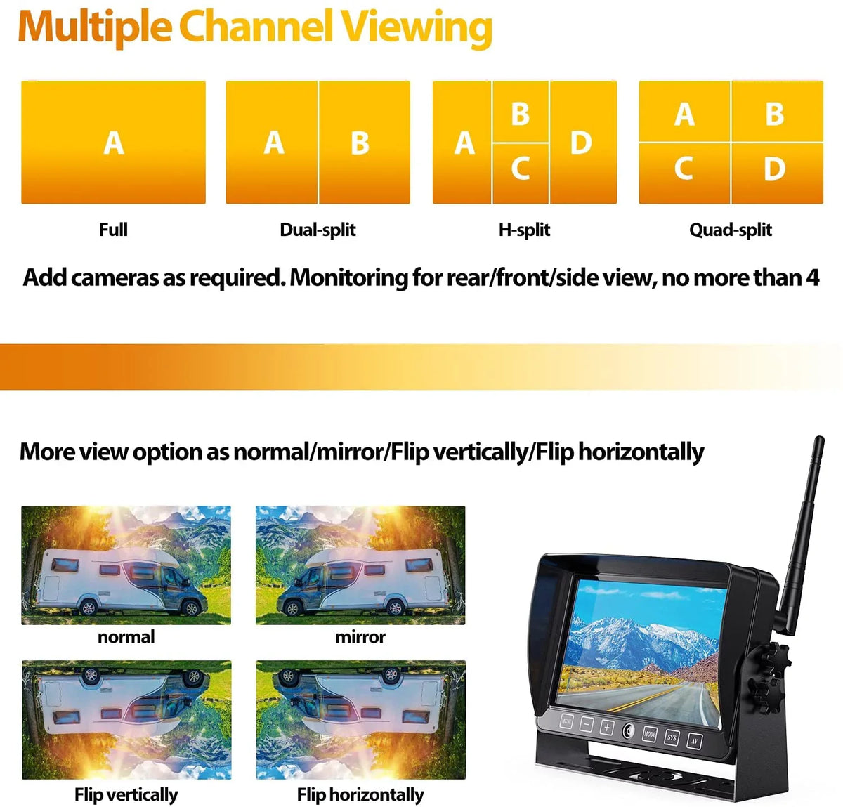 DVR Wireless Trailer, Camper, Pickup Monitor Xroose for RV 7” Rear + Range Button Camera Backup Long View Truck Extra 1080P with Signal Touch Camera CM1 Monitor Kit Recorder Motorhome for
