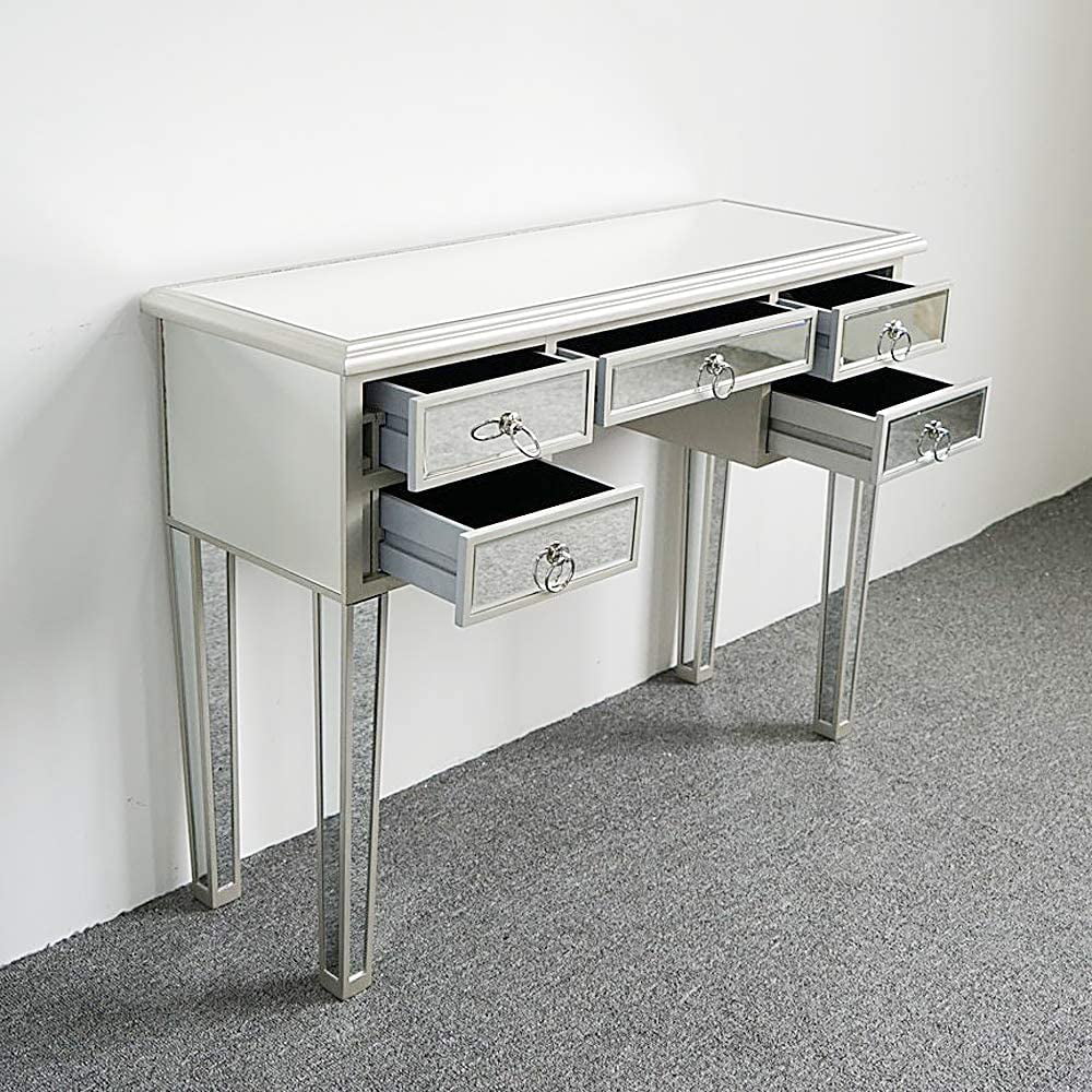 Console Sofa Antique 5-Drawer TJUNBOLIFE Console Drawers Table Entry with Silver/Mirror Mirrored Table Two