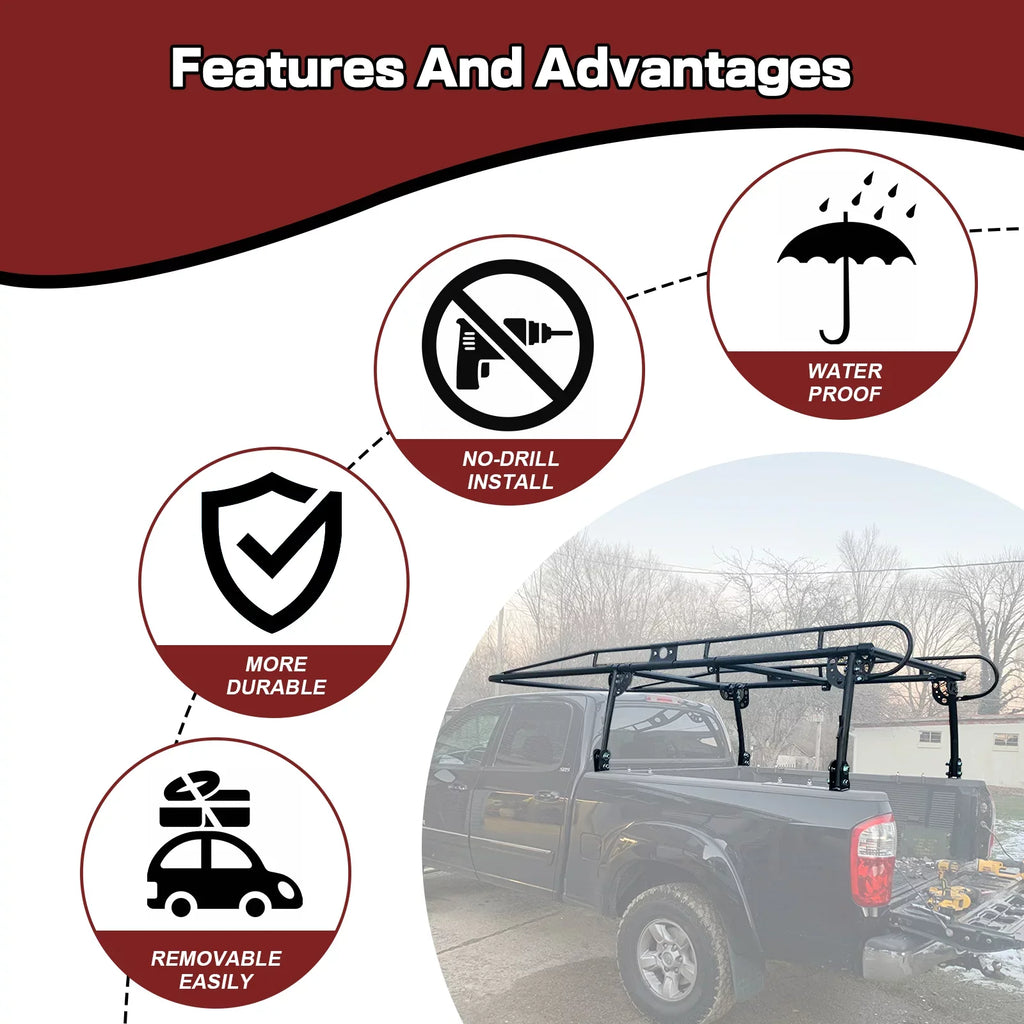 Over-Cab Universal Kojem Long Inch LBS Contractors Cab Bar Bed 60 1000 Side Lumber Rack Ladder Kayak Truck Adjustable Pickup Rack