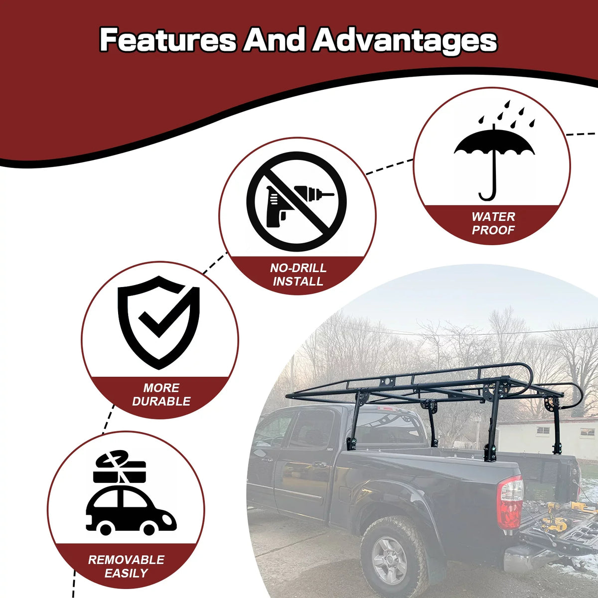 Over-Cab Universal Kojem Long Inch LBS Contractors Cab Bar Bed 60 1000 Side Lumber Rack Ladder Kayak Truck Adjustable Pickup Rack
