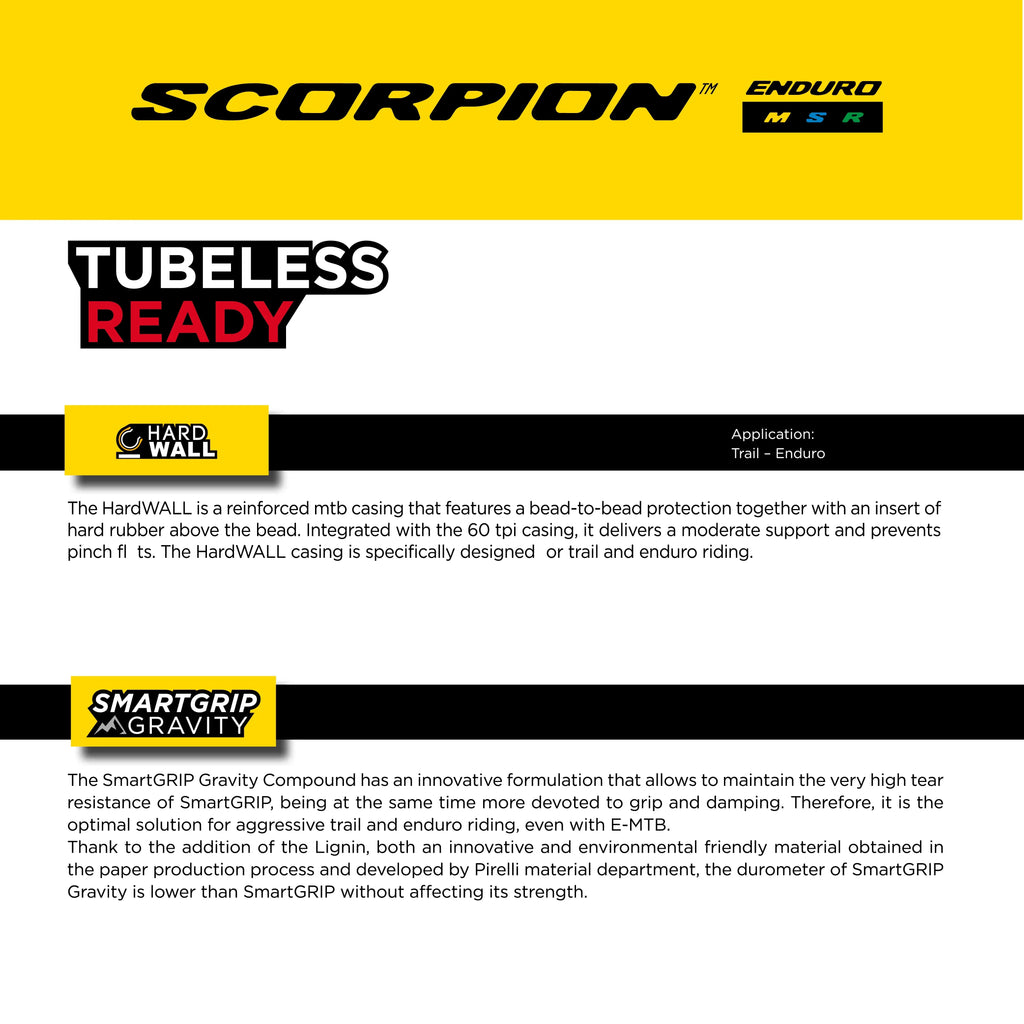'+ Ready 29" Scorpion Enduro Classic Riding, Reliability Tubeless SmarTUBE Enduro Pirelli Mountain S TLR, Tire Grip 23/32-622 Casing 2.4 and Unmatched HardWall Extreme for MTB Enduro Bicycle x Clincher