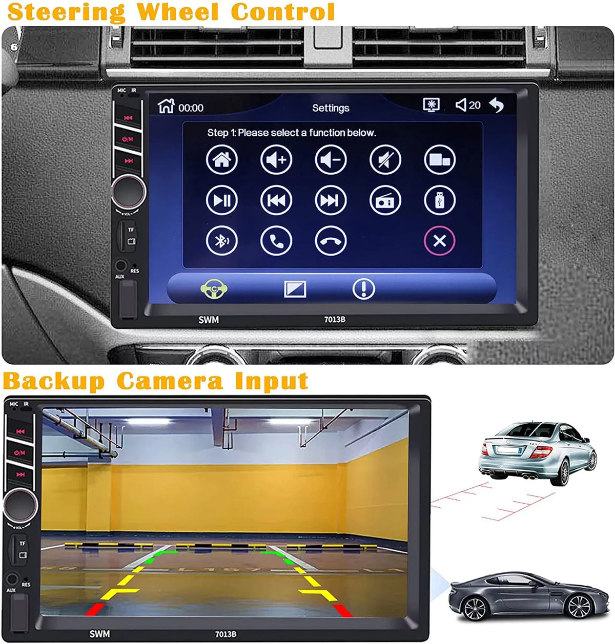Bluetooth Control/USB/Remote Image Wheel with Carplay Touchscreen Input/Steering Player/FM/AM,Support 7 Compatible Android Stereo Auto Binize Unit/MP5 Radio Car Head inch Reversing Din Double