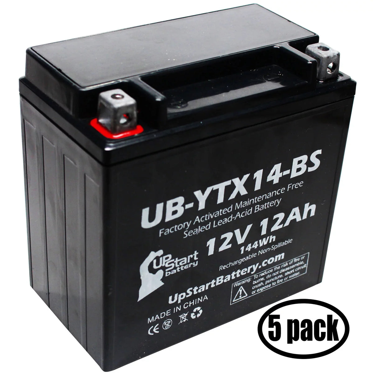 12V, 1998 Factory 12AH, Yamaha - Battery YZF1000R UB-YTX14-BS Replacement Motorcycle Activated, for 1000 Maintenance UpStart Battery Free, 5-Pack CC