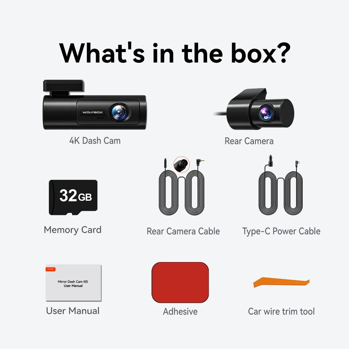 4K GPS Front Card, DashCam Front Rear, and Dashcam with Rear 32G Car 1080P Vision, Night WOLFBOX UHD Recording WDR, and WiFi, & Dash Free with Loop Cam
