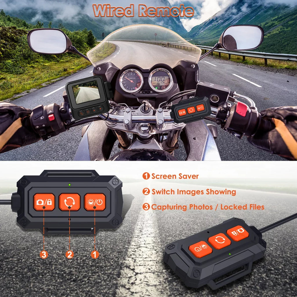GPS, Wi-Fi, Dash Max Wired ZOMFOM Race 60fps Camera, Cam Wide and Waterproof 256GB LCD Front Angle 30fps/1080P up 150° Mode, All Dual Rear to Motorcycle MD20 2K and Remote, with 2'' EIS