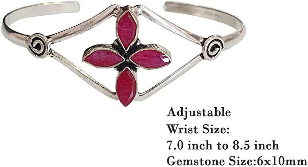 Party Red Bracelet Silver Women, Modern Fashion Plated Boho Natural Gemstone Design Bracelet, Cuff Jewelry Bohemian Ruby Designer Tribal Handmade for