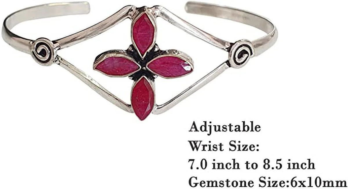 Party Red Bracelet Silver Women, Modern Fashion Plated Boho Natural Gemstone Design Bracelet, Cuff Jewelry Bohemian Ruby Designer Tribal Handmade for