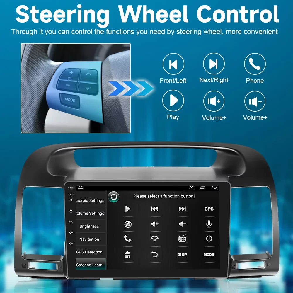 Car Wireless Bluetooth Carplay Auto Android 2+64G Stereo Podofo AHD Android 13 FM Camry WIFI Hifi, Radio Camera Toyota Touch GPS Backup Link 2000-2003 9'' for Screen Mirror