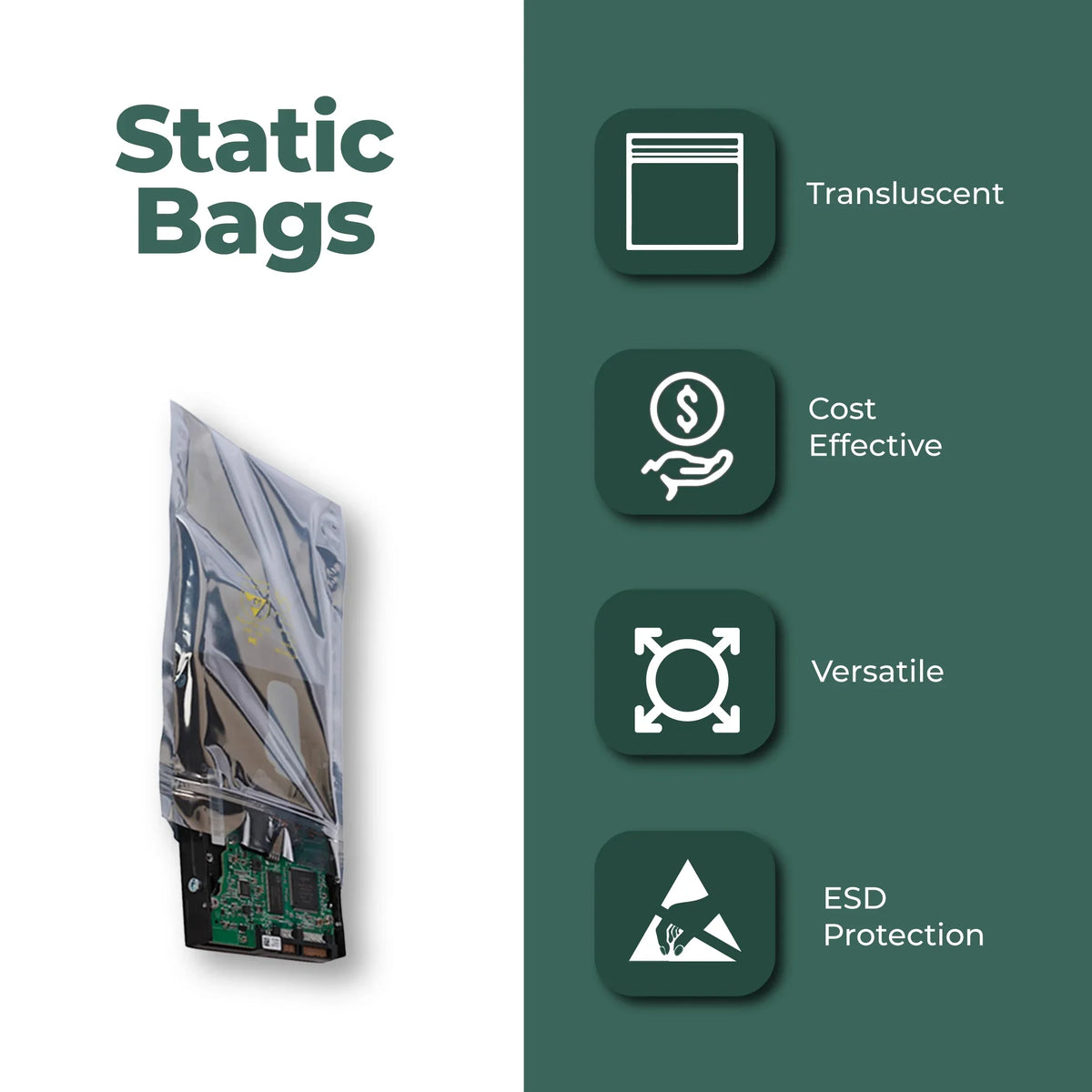 x Metallic Dependable Conductive Protection 10" ESD High-Quality Transparent 100/CS 6" Mil 3 Bags