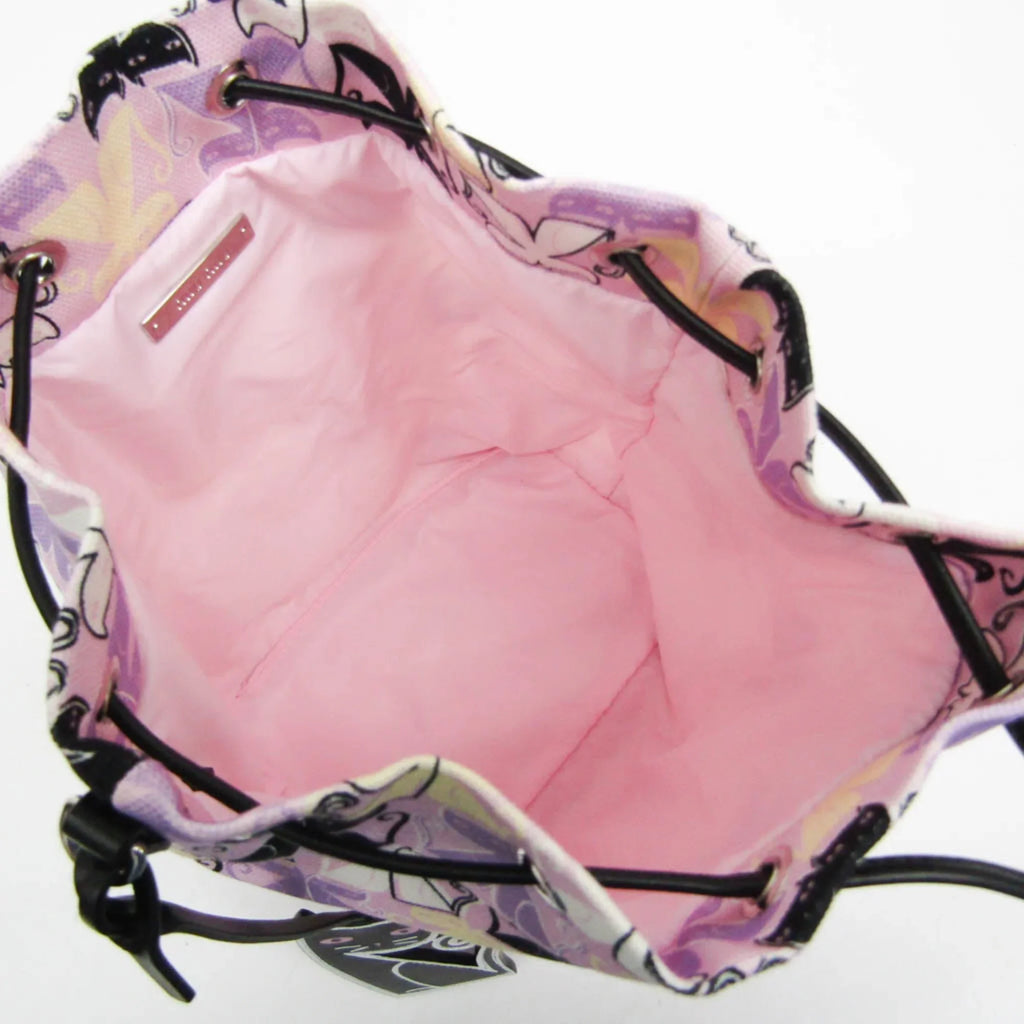 Women's Drawstring Miu Pouch Black,Light CANAPA Miu Bag (Good) 5RM014 Pre-Owned CATS Purple,Multi-color Leather,Cotton
