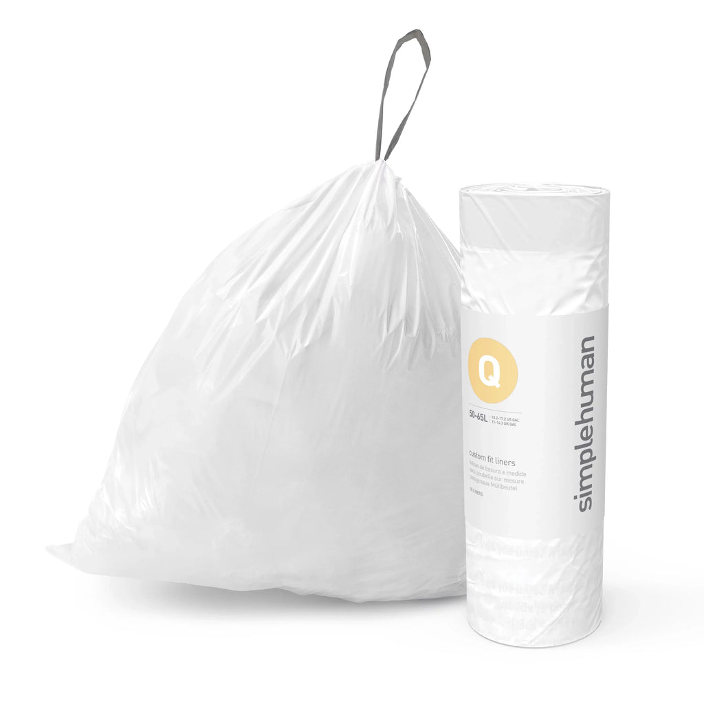 Trash Pack, Drawstring Q Custom simplehuman Bags, Fit Roll / Code 13-17 240 50-65 White Gallon, Liter