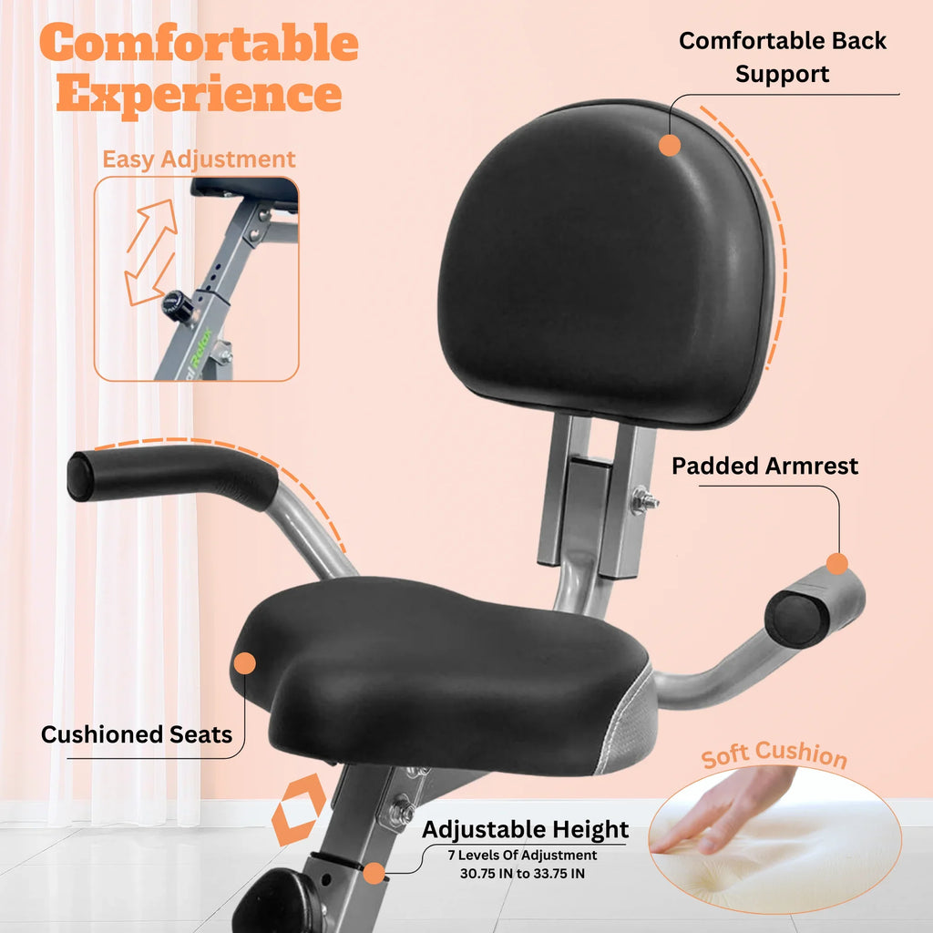 Upright Heart Recumbent 8 260 Sensor, Capacity, of Stationary Bike 1 Adjustment Rate Back Cycle Cardio Fitness 3 in workout, Bike, Rest, LCD and LBS Arm Home Levels Exercise Folding