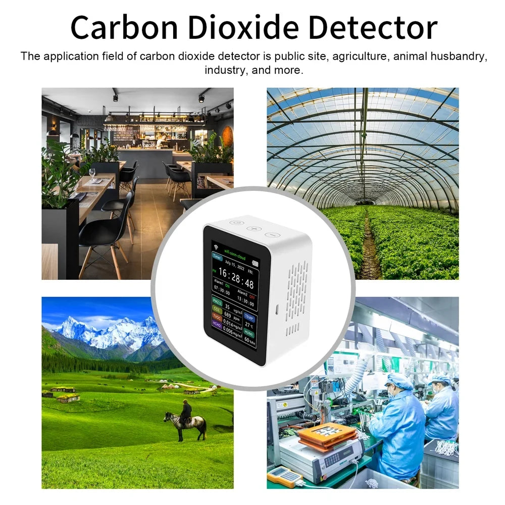 Time WiFi Indoor Viewing Mobilephone In 1 Air 6 Display Home Desktop 2 PM2.5 Remotes Humidity Moni TVOC Air Date Intelligent Detector Sets HCHO Quality Quality Week Detector Alarm Carevas APP CO2