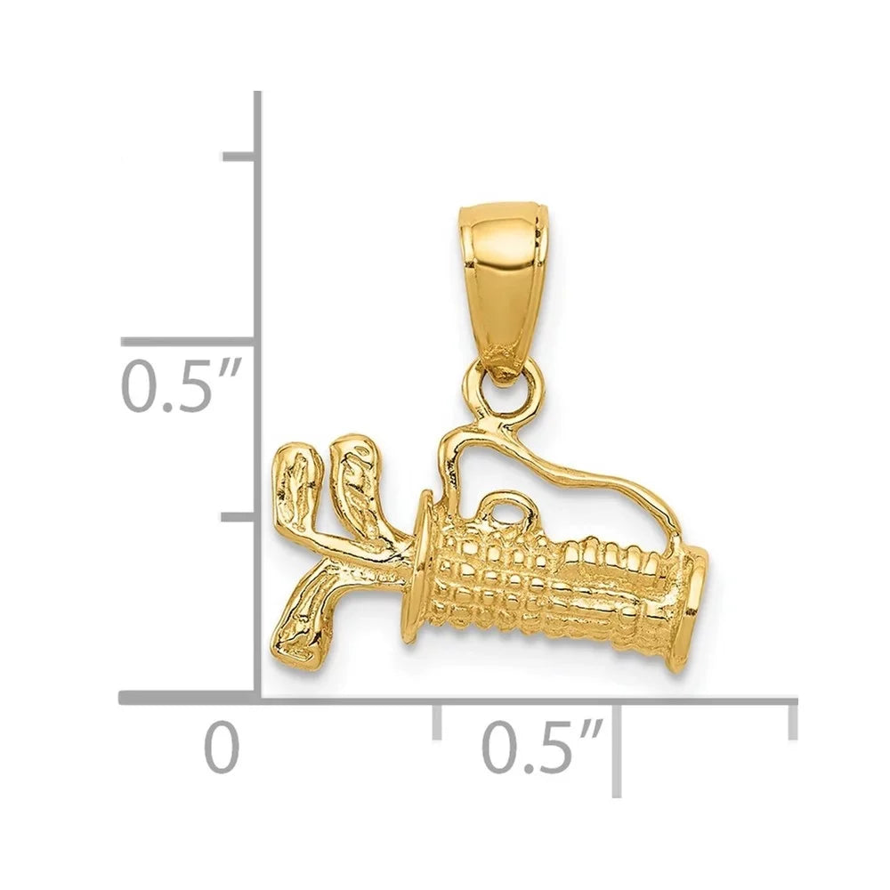 Yellow for with Women Pendant 3-Dimensional Golf (L-16 mm,W-14 Auriga 14K Gold Bag Clubs mm) Charm Polished