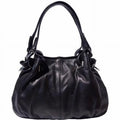 Valentina Womens Artisan Luxury 115-8655-Black Italian Shoulder Leather Black Handbag,
