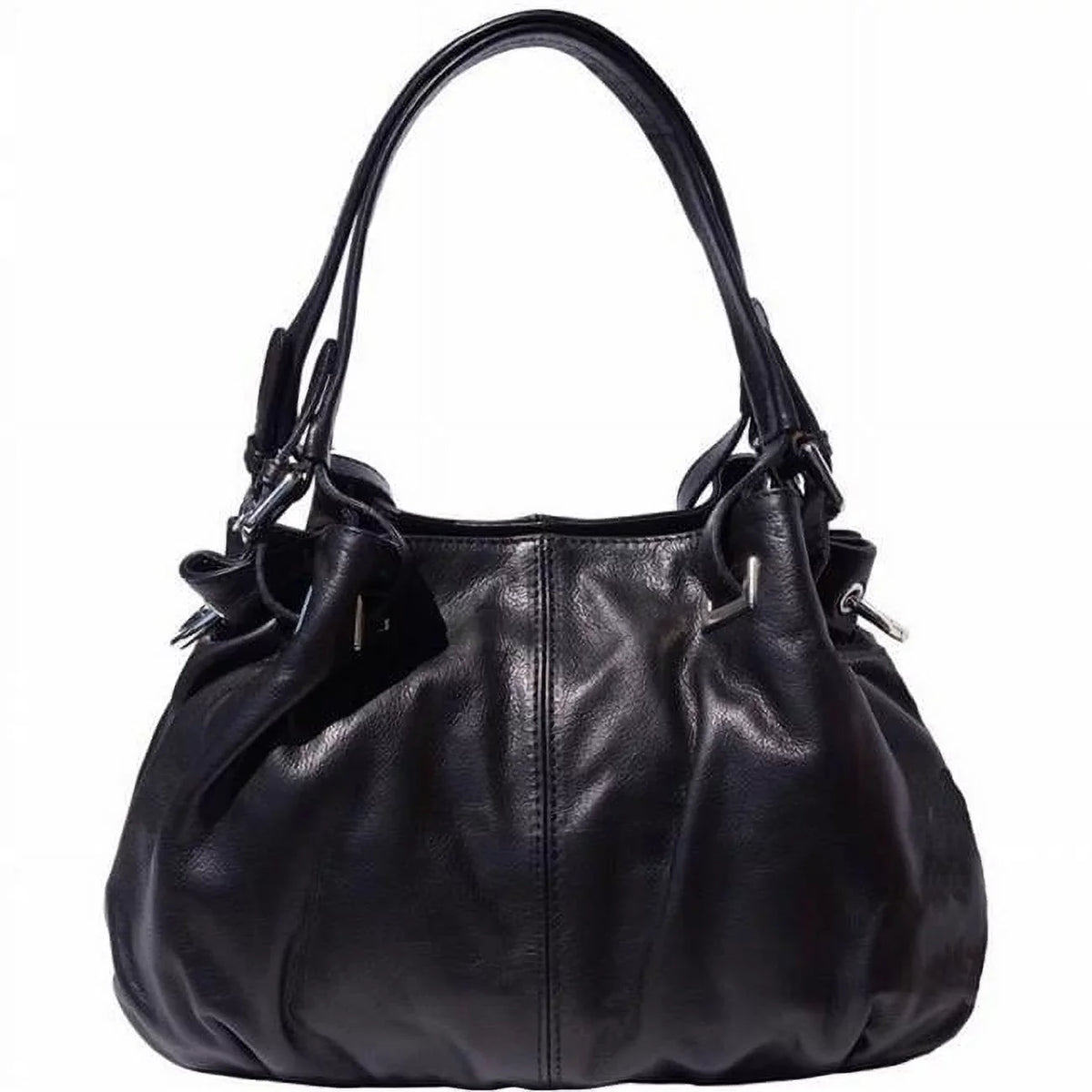Valentina Womens Artisan Luxury 115-8655-Black Italian Shoulder Leather Black Handbag,