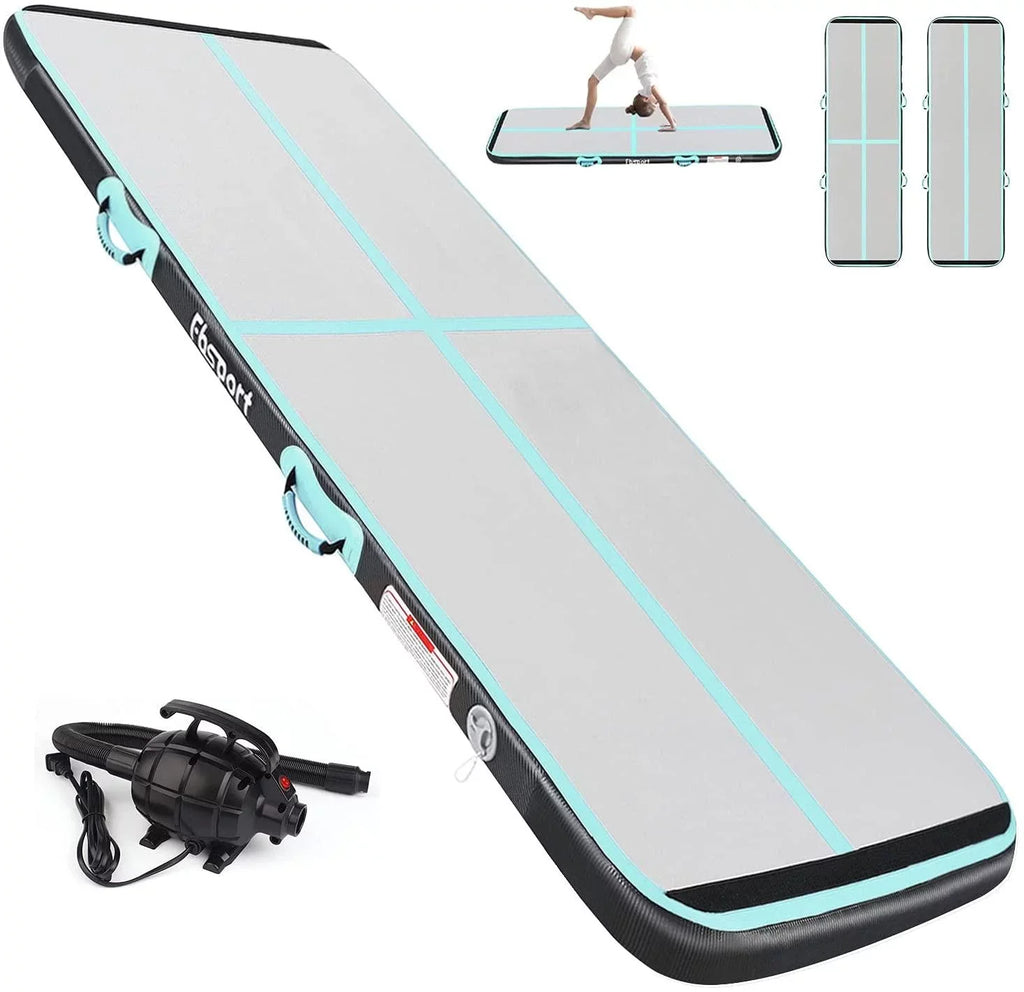 FBSPORT Exercise Material 20ft Mat, Track Green Air Mat, Carbon Tumbling Mint Fiber Gymnastic Inflatbale